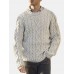 Men Solid Cable Knit Round Neck Casual Pullover Sweaters