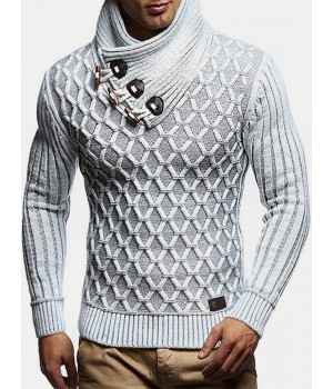 Mens Graphics Knitted Texture High Neck Warm Pullover Sweaters