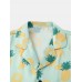 Mens Pajama Set Funny Pineapple Print Faux Sik Revere Collar Smooth Breathable Home Sleepwear