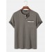 Mens Chevron Texture Half Button Collarless Short Sleeve T  Shirts