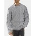 Men Solid Cable Knit Round Neck Casual Pullover Sweaters