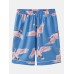 Men Chinese Style Crane Print Pocket Luxury Faux Silk Pajama Sets